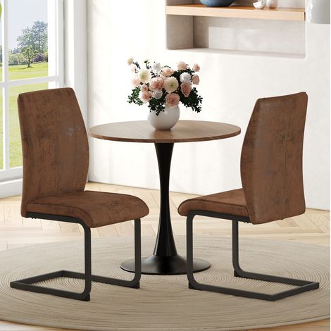 Sedia da pranzo ergonomica con schienale di 50 cm, seduta imbottita, tessuto marrone e struttura in metallo nero. (1/5)