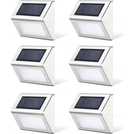 Lot de 6 lampes solaires d'escalier sans fil pour extérieur, en acier inoxydable, étanches IP65. (1/3)