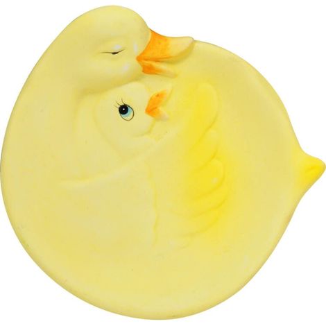 Gelbe Keramik-Tischdekoration – Teller in Entenform mit Entenküken (1/2)