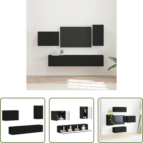 Wandmontiert -  TV-Wandregal-Set Wandmontiert 4 pcs Schwarz Holzwerkstoff (1/5)