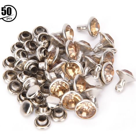 Lot 50 Studs Strass Cristal Diamant Rivets Décor Sac Cuir Vêtements 8mm Bord Argent Jaune (1/5)