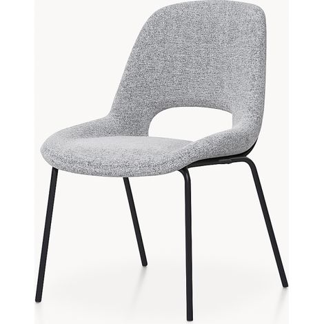 Sedia Lucas con gambe in metallo e seduta imbottita in tessuto grigio melange.