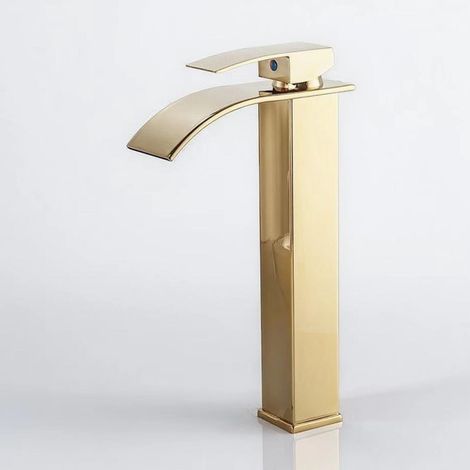 Robinet cascade doré, robinet de lavabo cascade eau chaude/froide, robinet de salle de bain en acier inoxydable (1/5)
