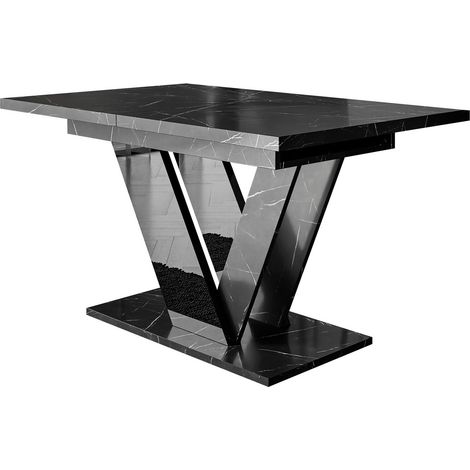Mobilier1 – Table extensible en marbre noir 76x80x120cm – Rallonge jusqu'à 160cm – Bords protégés ABS – Fabriqué en Europe (1/3)