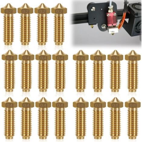 20pcs Replacement Nozzles for Kobra 2 3D Printer, Brass Nozzles, including 4pcs 0.2mm Nozzles, 4pcs 0.6mm Nozzles and 4pcs 0.8mm Nozzles, as well as 8pcs 0.4mm Nozzles, Suitable for Volca Printers (1/5)