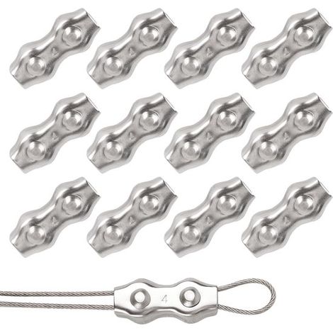 Doppelkabelklemme, 12 Stück, für Stahlseile Edelstahl Kabelklemme 4 mm (1/5)