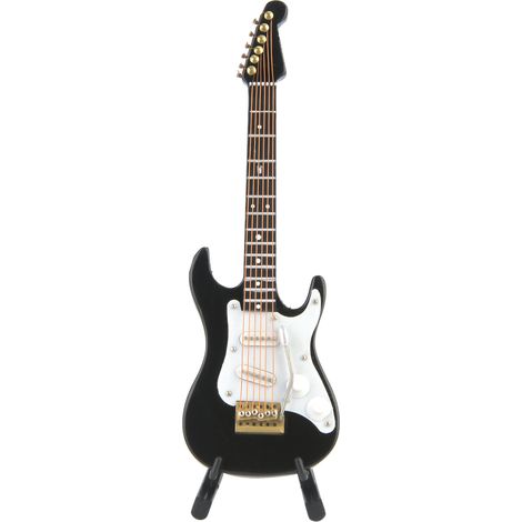 Collection de miniatures de guitares électriques en bois de 14 cm, délicates et ornementales, avec support (noir) (1/5)