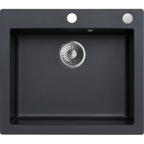 Granitspüle - Spülbecken - Küchenspüle - Black Metallic - 57 x 50 cm - Einbauspüle - Kratzfest, Elegant, Platzsparend, mit Siphon, Mojito 60 (1/5)
