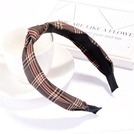 Accessoire de coiffure pour femme : serre-tête rond à pois et nœud croisé en tissu (371 Marron) (1/2)