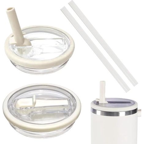 Juego de accesorios para vasos, 2 piezas, cubierta para pajita, accesorio práctico adecuado para vasos Stanley (blanco), 40 oz, Antigoteo, blanco (1/5)