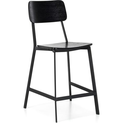 Sgabello Woody in Legno e Metallo Nero - Design Minimalista Ispirato allo Stile School per Arredo Interno Moderno - Prodotto Nero (1/5)