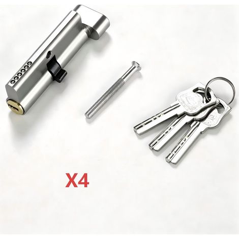Lot de 4 Cylindres de serrure à bouton, barillet de porte intérieure avec 3 clés, profil européen (1/2)