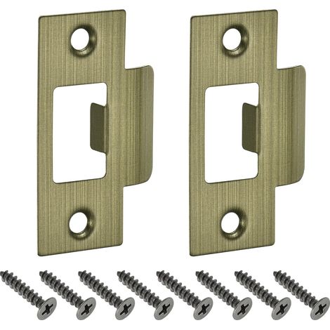 2Pcs Pièce de Rechange pour Plaque de Serrure, 70mm x 40.3mm Plaque de Frappe de Verrou de Pêne Dormant en Acier Inoxydable de Remplacement pour Cadre de Porte Renforcement, Bronze (1/5)