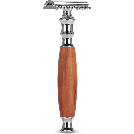 Rasoir manuel classique pour homme, manche en bois antidérapant, double lame, style vintage (acajou) (1/5)