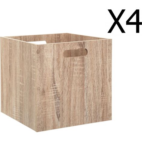 Pegane – Lot de 4 boîtes de rangement en MDF naturel – Dimensions L. 30.5 x P. 30.5 x H. 30.5 cm – Rangement décoratif et fonctionnel