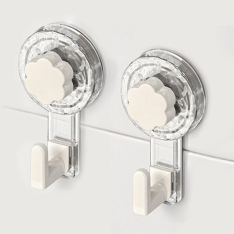 Gancho de ventosa de 2 piezas, gancho para baño, toallero con ventosa, montaje en pared sin taladrar, capacidad de 5 kg, reutilizable, para baño, cocina, caravana. (1/5)
