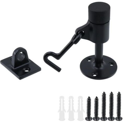 Stainless Steel Door Stopper with Hook, Black Safety Door Stopper, with Sound-Absorbing Rubber Pad, 1 Piece. (1/4)