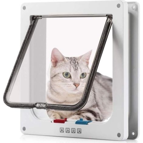 Porte de Chat,Chatière pour Chat avec Tunnel Cache Découpe avec Chatières pour Cat Mate Verrouillable -7 x 7.6 inch -Blanc (1/4)