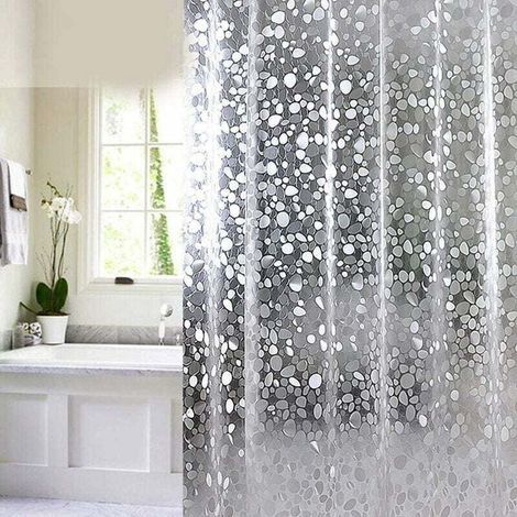 Rideau de Salle de Bain Rideau de Douche Baignoire Imperméable, Anti-moisissure, Antibactérien, Blanc Semi-Transparent-180x200 cm (1/5)
