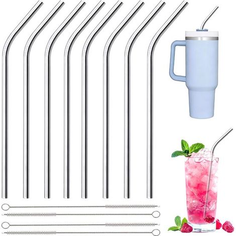 Pajitas - Set de 8 piezas (4 cepillos de limpieza) - Resistentes - Fáciles de limpiar - Reutilizables - Para vasos de agua, cócteles, café y leche - XL - 26,5 × 0,8 cm (1/5)