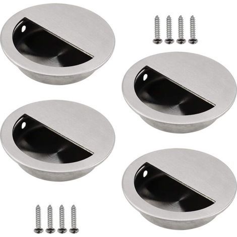 Lot de 4 poignées encastrables en acier inoxydable 304 – Ronde Ø50mm avec trou demi-circulaire 40x20mm – Installation rapide pour portes coulissantes (1/5)