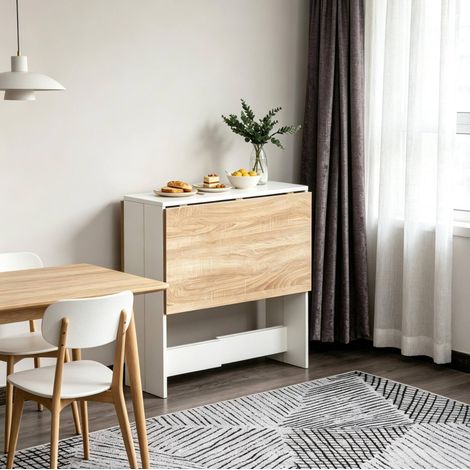 Tavolo da pranzo pieghevole in MDF, colore rovere e bianco, 103 x 76 x 74 cm HAVRYA (1/5)