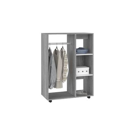 Petite armoire dressing sur roulette 1 penderie 3 étagères 80cm - Collection Event-Chêne gris (1/5)