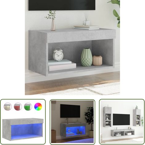 The Living Store Meuble TV avec lumières LED gris béton 60x30x30 cm - Meuble Tv - Meuble Audio - Éclairage Led - Meuble Design - Rangement Tv (1/5)