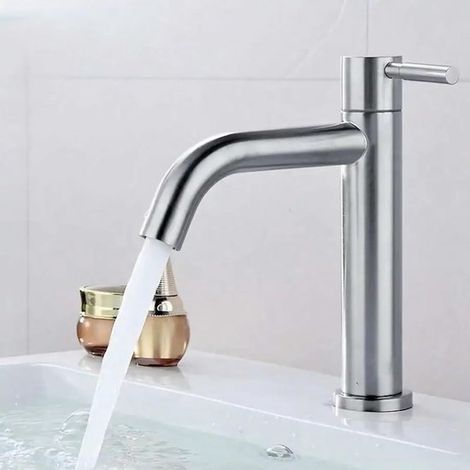 Grifo para lavabo - Grifo individual de agua fría - Acero inoxidable con superficie cepillada (1/5)