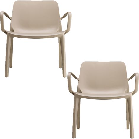 SET 2 Sedia poltrona Lounge GINEVRA S-CAB  Interno ed Esterno con braccioli tortora Impilabile in Tecnopolimero Rinforzato con Fibra di Vetro Made in Italy (1/5)