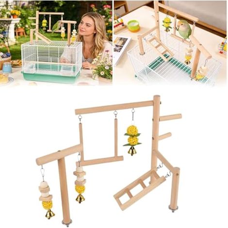 Generisch Jouet pour oiseaux - Distributeur automatique de nourriture en bois à construire soi-même - Petit jouet pour oiseaux avec clochette - Pour la maison, les calopsittes - Pour l'intérieur (1/5)