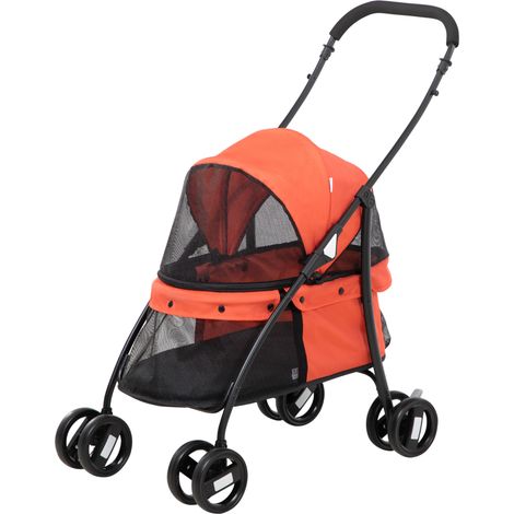 Zusammenklappbarer Hundebuggy mit verstellbarem Verdeck, Tasche und 2 Leinen, 82 x 47 x 97 cm, rot und schwarz