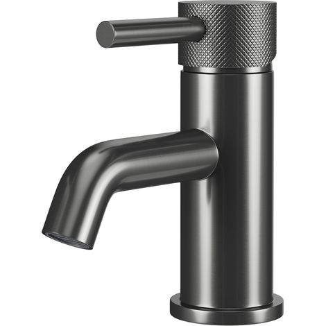 Colore Round Gunmetal Grey Mini Mono Basin Mixer with Fully Knurled Tap Head (1/5)