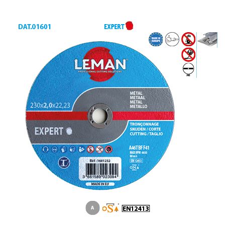 Leman – Disque à tronçonner plat métal fin 125mm – Alésage 22,23mm – Épaisseur 1,6mm – Coupe rapide tôles et profilés minces (1/5)