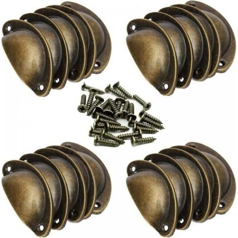 Furniture Handle-20 Vintage Shell Handle for Drawer Cabinet Furniture Kitchen, Curved Iron Retro Cupboard Door Knob 8.1cm x 3.3cm Antique Brass (1/4)