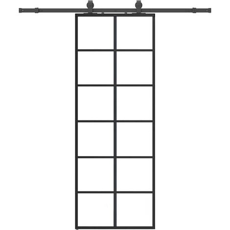 Kit de quincaillerie pour porte coulissante, noir, 76 x 205 cm, verre trempé