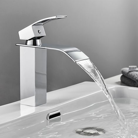 Cecipa Chromé Robinet de Salle de Bain Robinet Cascade Mono-trou Mitigeur sur Lavabo Robinetterie Lave-mains avec Levier Unique en Cuivre Mélangeur à l'Eau Chaude et Froide (1/5)