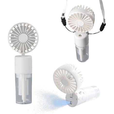 Mini Ventilateur 3-en-1, Brumisateur de Poche Silencieux 4 Vitesses, Rechargeable USB avec Cordon, Blanc (1/5)