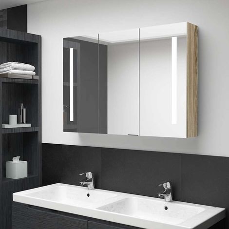 vidaXL Mueble de baño con espejo LED color roble 89x14x62 cm (1/5)