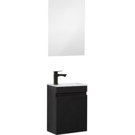 Kometmöbel Conjunto Mueble de baño 40 cm con Lavabo 100% montado de fábrica (Negro 40cm, Con espejo) (1/5)