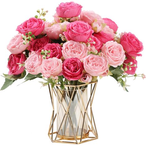 2 Bouquets Pivoines Artificielles en Soie Bouquets pour Fête de Mariage, Centre de Table, Décoration, Mélange de Rose (1/5)
