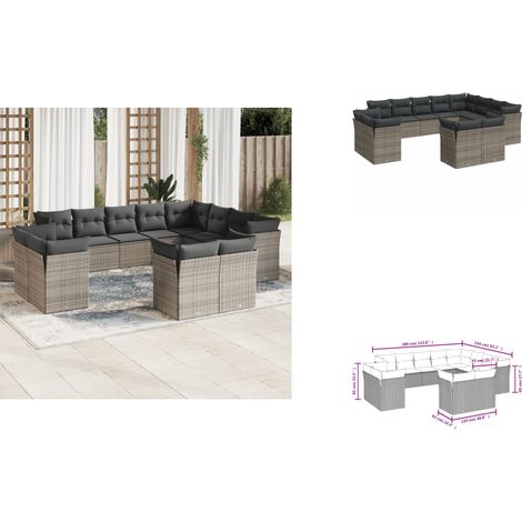 Salon de jardin avec coussins 12 pcs gris résine tressée - Ensemble Salon De Jardin - Mobilier De Jardin - Salon Extérieur - Canapé Jardin - Résine Tressée (1/3)