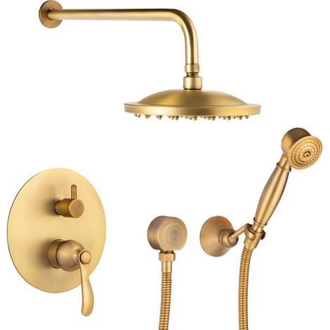 Colonne de douche encastrée Silla, ensemble de douche mécanique en laiton, design vintage, Doré ancien (1/4)