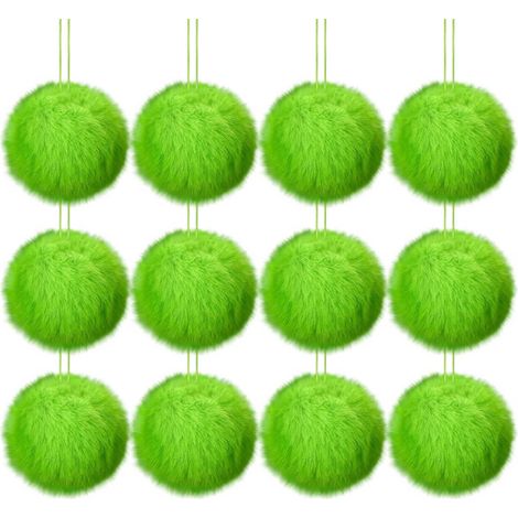 Boule De Noël Peluche - 12 Pièces - Diamètre 6 Cm - Vert Citron - Décoration Arbre De Noël - Lot Complet (1/5)