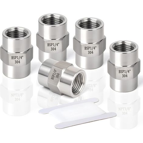 5 Pièces 1/4" BSP Femelle à Femelle Manchon Hexagonal, Adaptateur de Raccord de Tuyau en Acier Inoxydable 304 pour Plomberie Industrielle (1/5)
