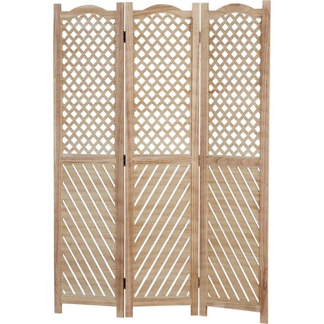 Paravento divisorio a 3 pannelli in legno naturale fresato 170x120 cm PAR06093