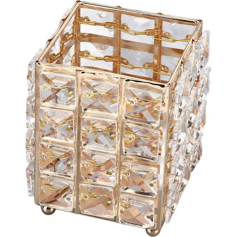 Boîte de Rangement en Cristal Boîte à Bijoux en Métal et Cristal 8 X 8 X 11,5 Cm Organisateur carré pour Bagues Boucles d'oreilles et Souvenirs pour Commodes Comptoirs Cadeaux (GOLD) (1/5)