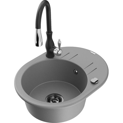 Mexen Kevin fregadero de granito de 1 seno con escurridor y grifo de cocina Savita, gris - 6517-71-672601-70-B (1/5)