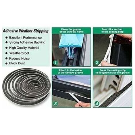 Bande auto-adhésive de brosse de joint de porte et de fenêtre de 6 m, bruit coupe-vent et antipoussière, 9 9 (1/5)