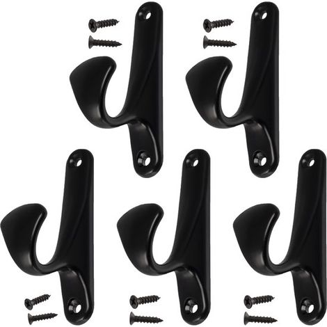 Set mit 5 Wandhaken (90 x 25 x 47 mm) – Kleiderstange mit Haken – ideal zum Aufhängen von Kleidung, Hüten, Bademänteln, Handtüchern, Duschzubehör und Toilettenartikeln – aus schwarzem Metall